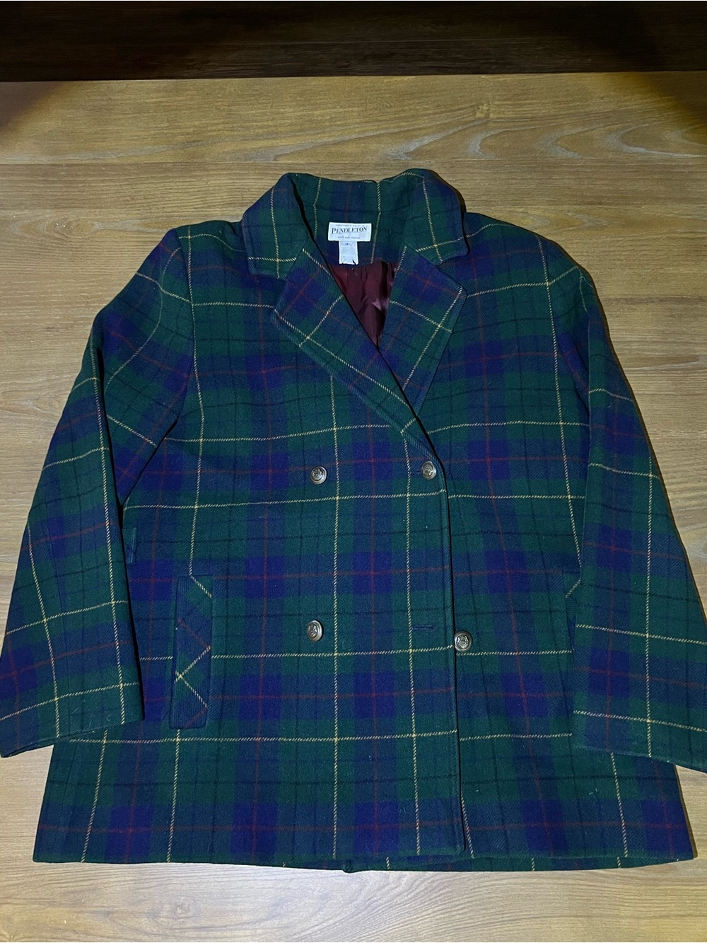 VTG Pendleton Virgin Wool Tartan Plaid Blazer Jacket Green Navy Dark Academia 16